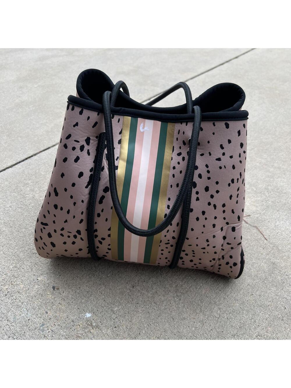 Taylor Gray Striped&Animal Print tote bag with Wallet Chain